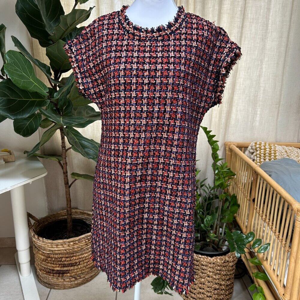 Tweed Fringe Mini Dress Dark Academia Preppy Old Money Mod Twee Modest Womens S - Picture 9 of 11